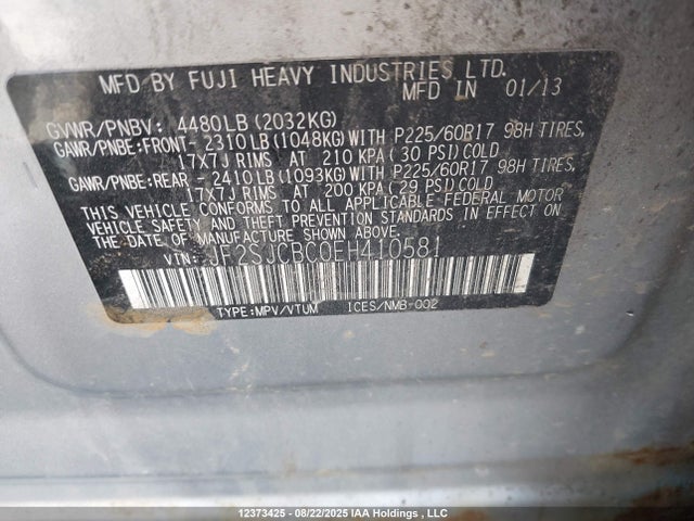 Subaru 2.5na c0 2014 JF2SJCBC0EH410581 Image 9