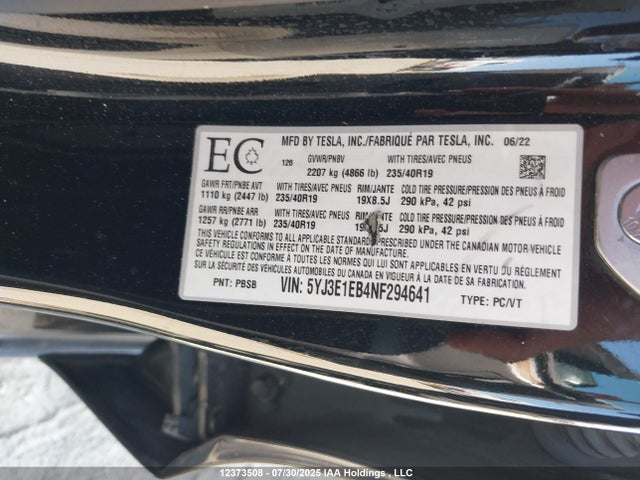 Tesla MODEL 3 2022 5YJ3E1EB4NF294641 Image 9