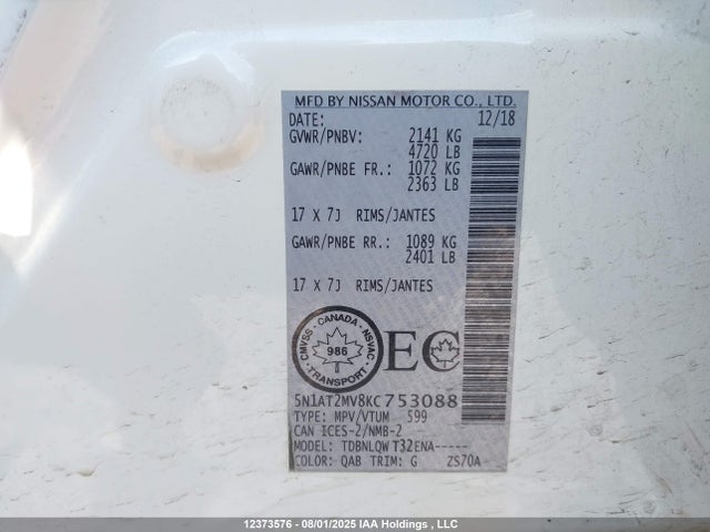 Nissan Rogue 2019 5N1AT2MV8KC753088 Image 9
