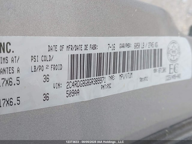 2C4RDGBG8GR389971 Dodge Grand Caravan