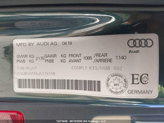Audi A4 2018 WAUBNAF45JA175749 Image 9