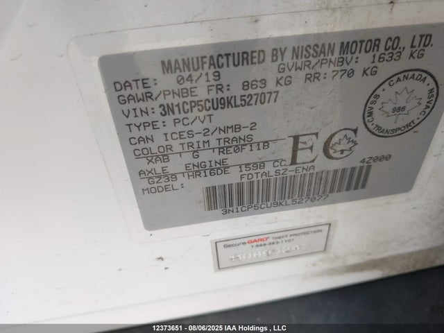 Nissan 2019 2019 3N1CP5CU9KL527077 Image 9