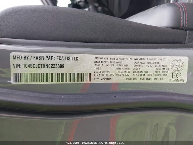 Dodge Durango 2022 1C4SDJCTXNC223399 Image 9