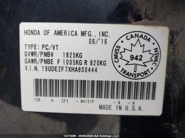 Acura k24v7 2017 19UDE2F7XHA800444 Image 9