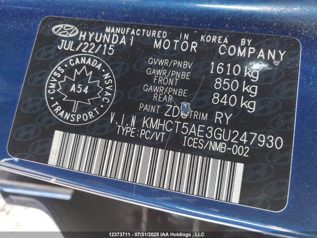 Hyundai dohc gdi gamma 2016 KMHCT5AE3GU247930 Image 9