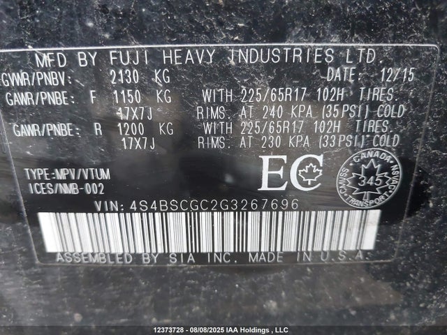 4S4BSCGC2G3267696 Subaru 2.5l c0