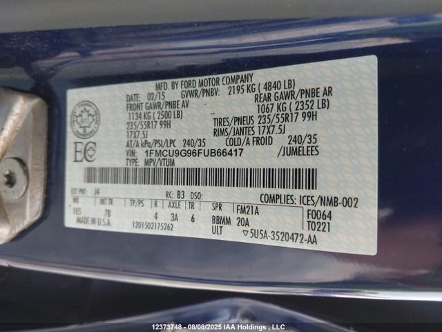 Ford Escape 2015 1FMCU9G96FUB66417 Image 9
