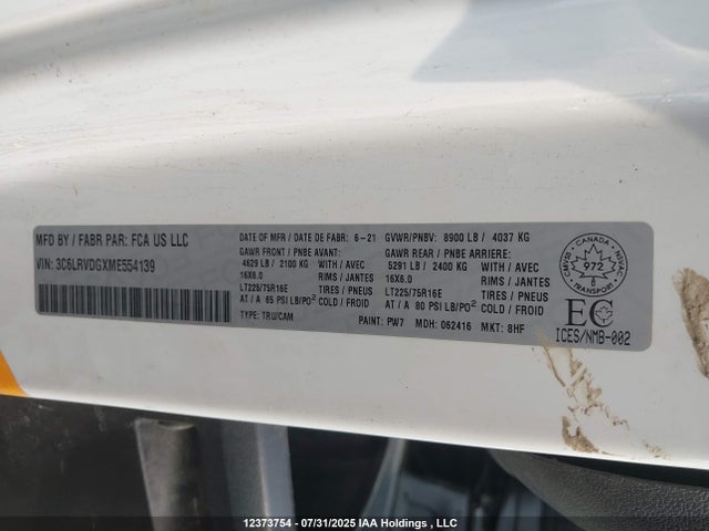 3C6LRVDGXME554139 RAM Promaster 2500