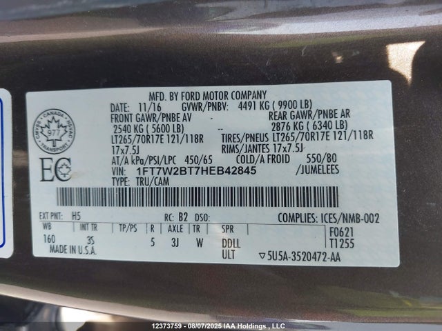Ford 2017 2017 1FT7W2BT7HEB42845 Image 9
