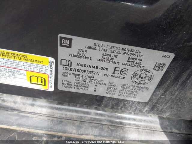 Auction sale of the 2015 Gmc Acadia Denali, vin: 1GKKVTKD6FJ325741, lot number: 12373765