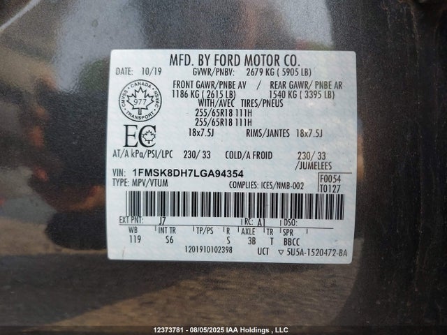 Ford Explorer 2020 1FMSK8DH7LGA94354 Image 19