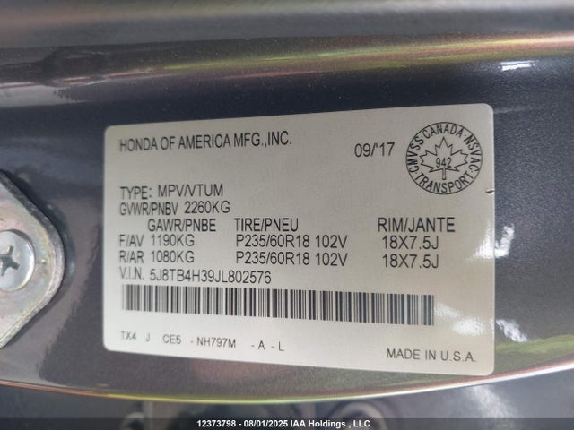 5J8TB4H39JL802576 Acura j35z2