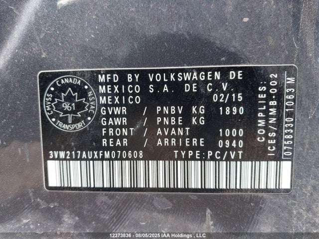 Aukcja sprzedaży 2015 Volkswagen Golf, vin: 3VW217AUXFM070608, numer aukcji: 12373836