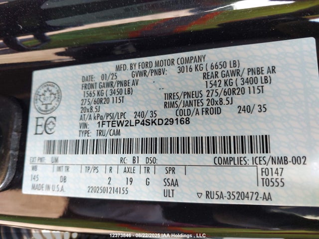 Ford 4v 2025 1FTEW2LP4SKD29168 Image 19