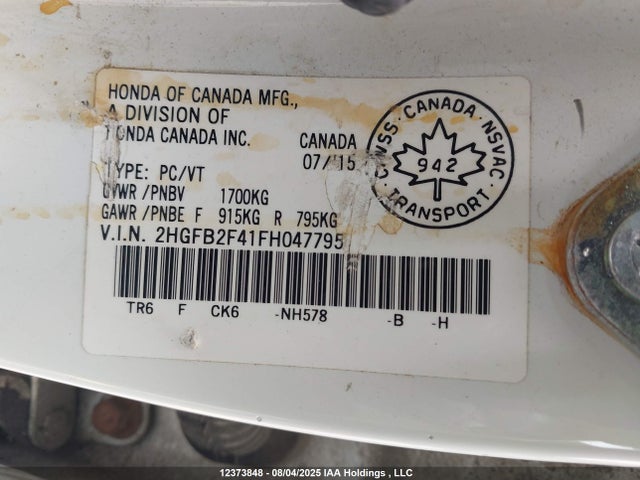 2HGFB2F41FH047795 Honda r18z1