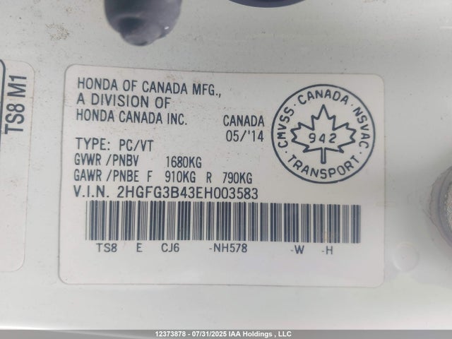 Honda r18z1 2014 2HGFG3B43EH003583 Image 19