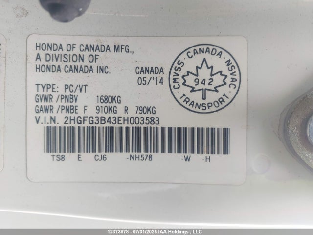 Honda r18z1 2014 2HGFG3B43EH003583 Image 9
