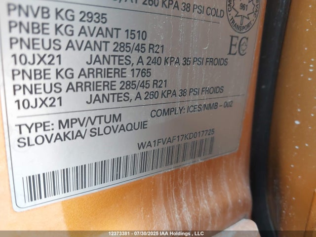 Audi 3.0t 2019 WA1FVAF17KD017725 Image 9