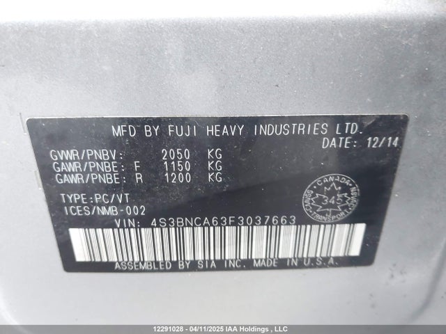 4S3BNCA63F3037663 Subaru 2.5l c0