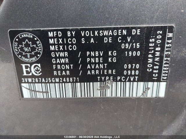 3VW267AJ5GM248871 Volkswagen 1.4t
