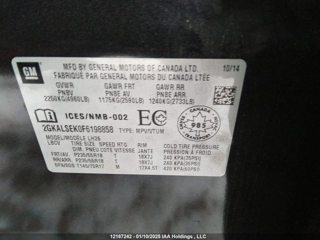2GKALSEK0F6198858 GMC lea - flex fuel (gas/alc), aluminum, ho,