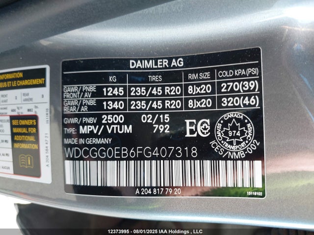 WDCGG0EB6FG407318 Mercedes-Benz Glk-Class