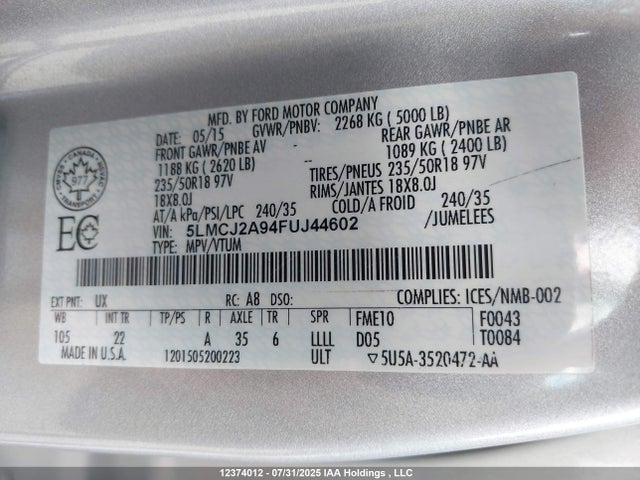 Lincoln MKC 2015 5LMCJ2A94FUJ44602 Image 9