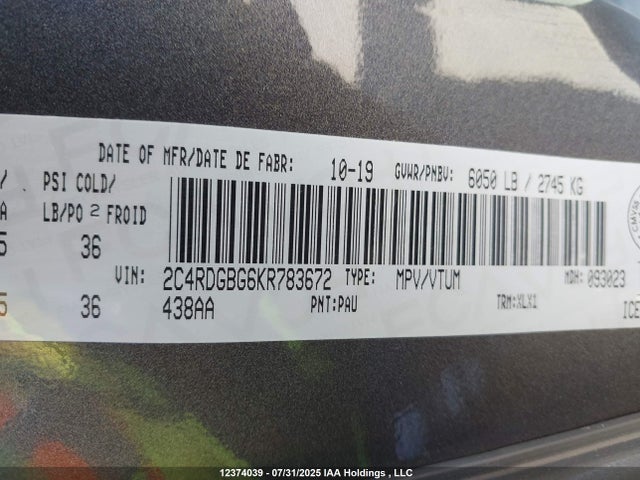 2C4RDGBG6KR783672 Dodge Grand Caravan