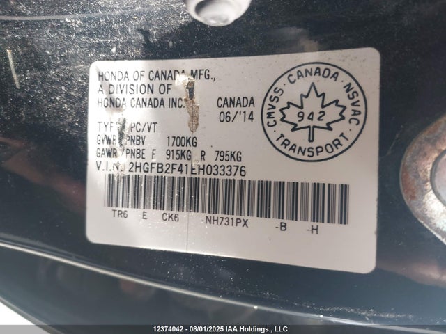 2HGFB2F41EH033376 Honda r18z1