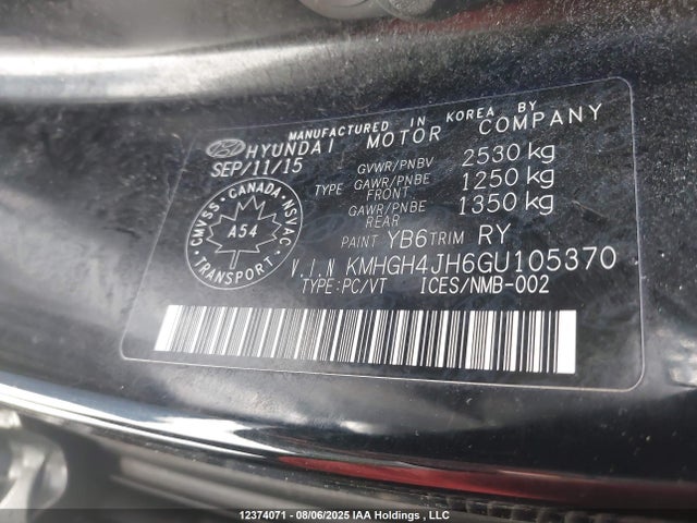 Hyundai dohc gdi tau 2016 KMHGH4JH6GU105370 Image 9