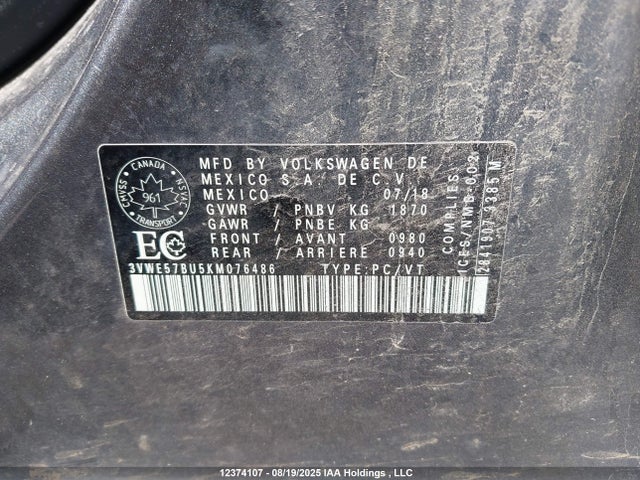 3VWE57BU5KM076486 Volkswagen 1.8 tsi