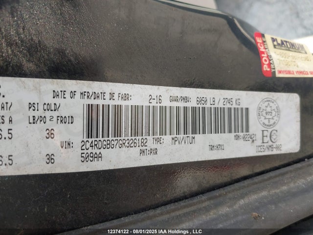 2C4RDGBG7GR326182 Dodge 2016