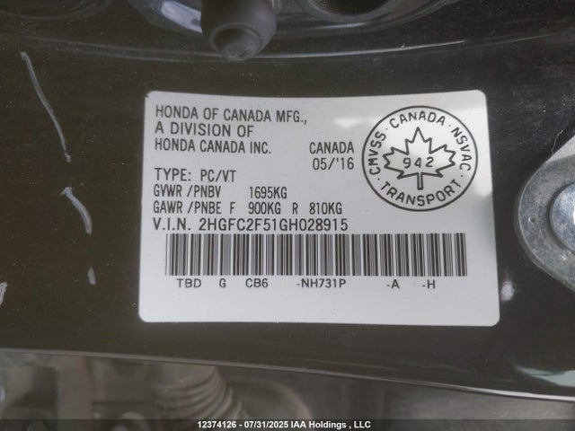 2HGFC2F51GH028915 Honda k20c2