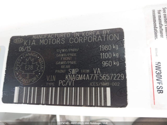 KIA dohc gdi theta ii 2015 KNAGM4A77F5657229 Image 9
