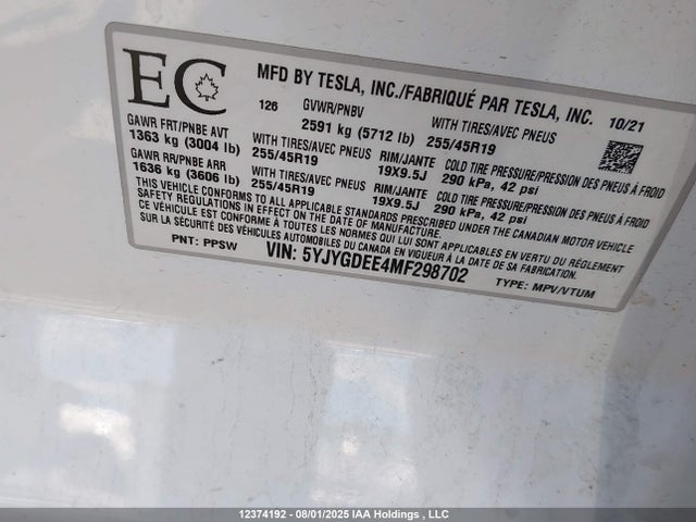 Tesla 2021 2021 5YJYGDEE4MF298702 Image 18