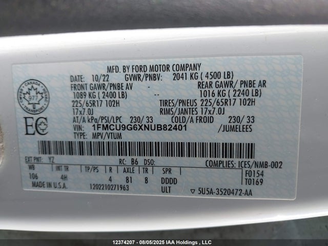 1FMCU9G6XNUB82401 Ford dragon di tc