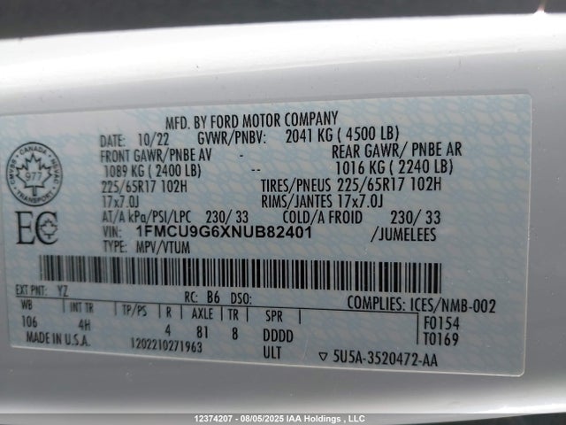 1FMCU9G6XNUB82401 Ford dragon di tc
