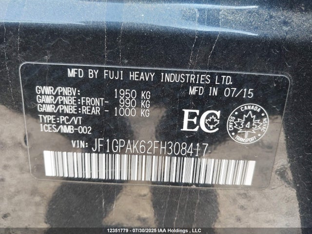 JF1GPAK62FH308417 Subaru 2.0l na