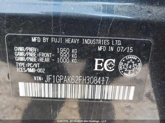 JF1GPAK62FH308417 Subaru 2.0l na