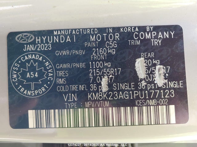 KM8K23AG1PU177123 Hyundai 2023