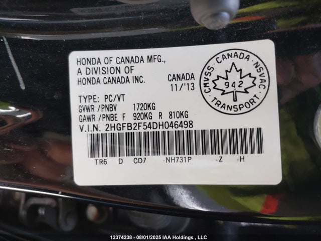 Aukcja sprzedaży 2013 Honda Civic Ex 4dr, vin: 2HGFB2F54DH046498, numer aukcji: 12374238