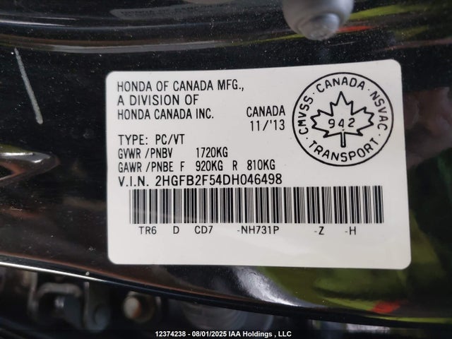 Aukcja sprzedaży 2013 Honda Civic Ex 4dr, vin: 2HGFB2F54DH046498, numer aukcji: 12374238