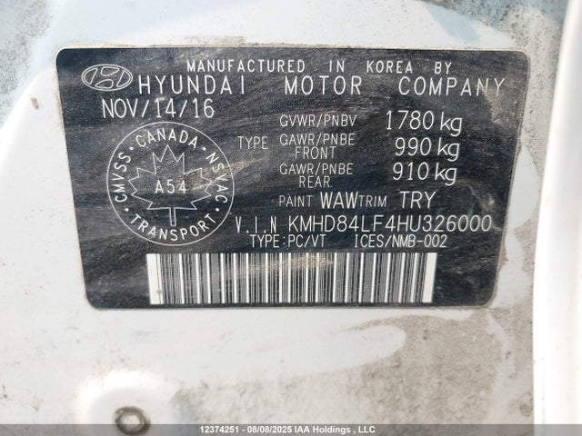 KMHD84LF4HU326000 Hyundai Elantra