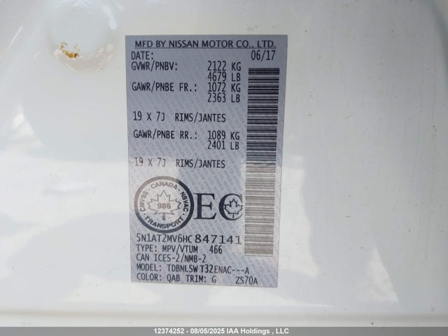 5N1AT2MV6HC847141 Nissan Rogue