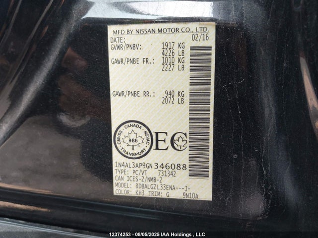 1N4AL3AP9GN346088 Nissan Altima