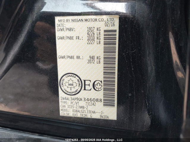 1N4AL3AP9GN346088 Nissan Altima