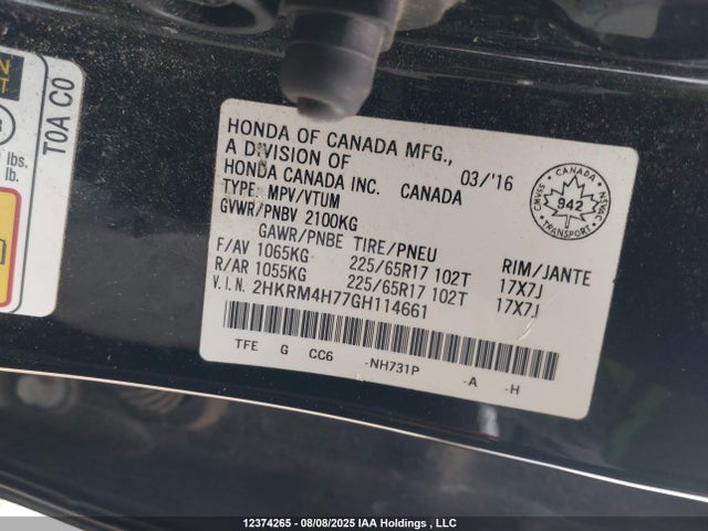 Honda k24w9 2016 2HKRM4H77GH114661 Image 9