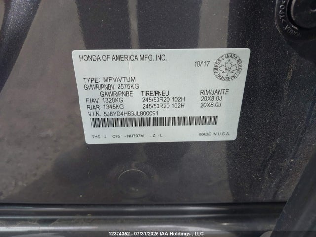 5J8YD4H83JL800091 Acura j35y5