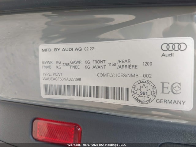 Audi 45 tfsi (2.0t) 2022 WAUEACF50NA027396 Image 9