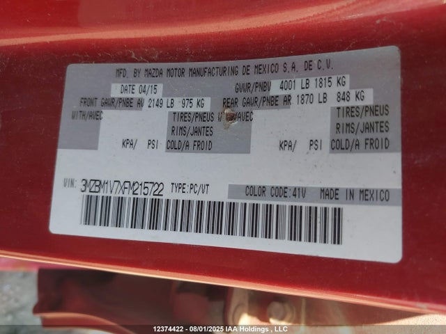 3MZBM1V7XFM215722 Mazda pe